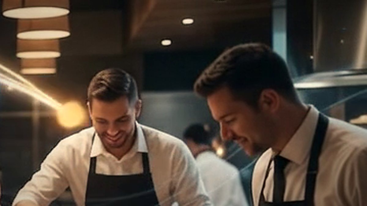 Repartiment directe — a waiter carrying plates from the pass