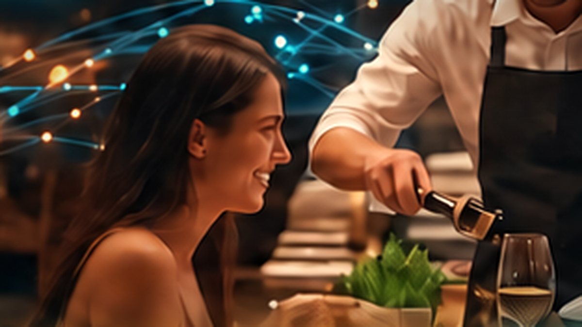 Servicio en sala — a waiter pouring wine at the table